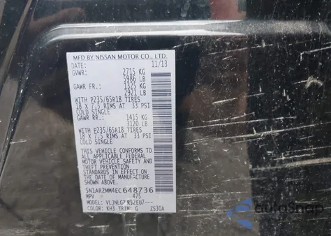 2014 Nissan Pathfinder Sl из США, поврежденный, VIN 5N1AR2MM4EC648736